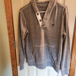 Unisex American Eagle Outfitters hooded Henley w/pouch grey 1/4 button xs